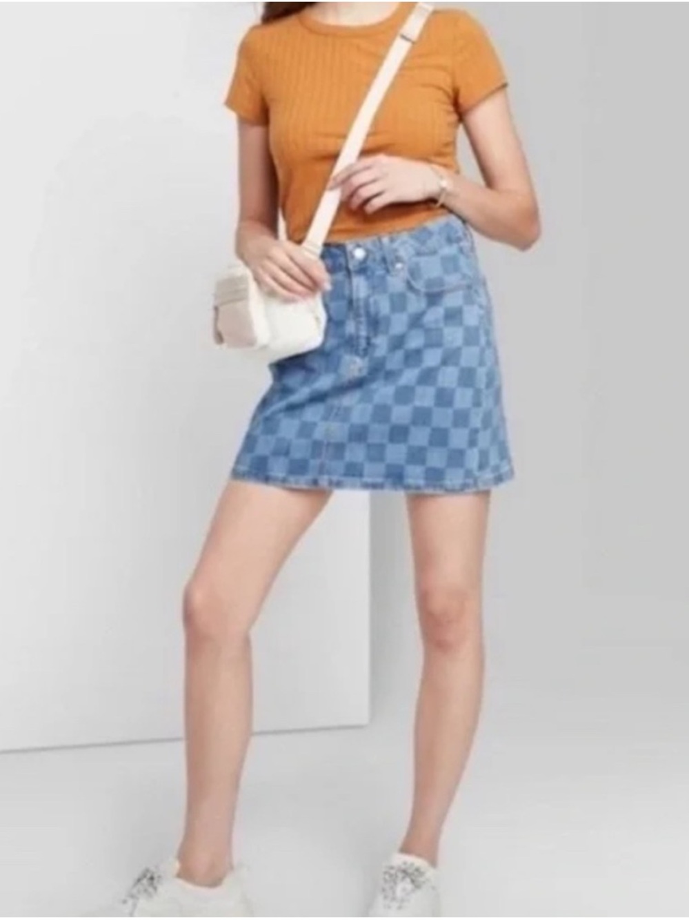 wild fable Blue Checker Denim Mini Skirt